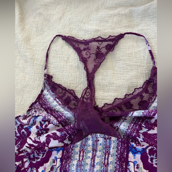 Free People Intimately Floral Deep Purple Lace Midi Flowy Dress Small Coquette - Picture 5 of 12